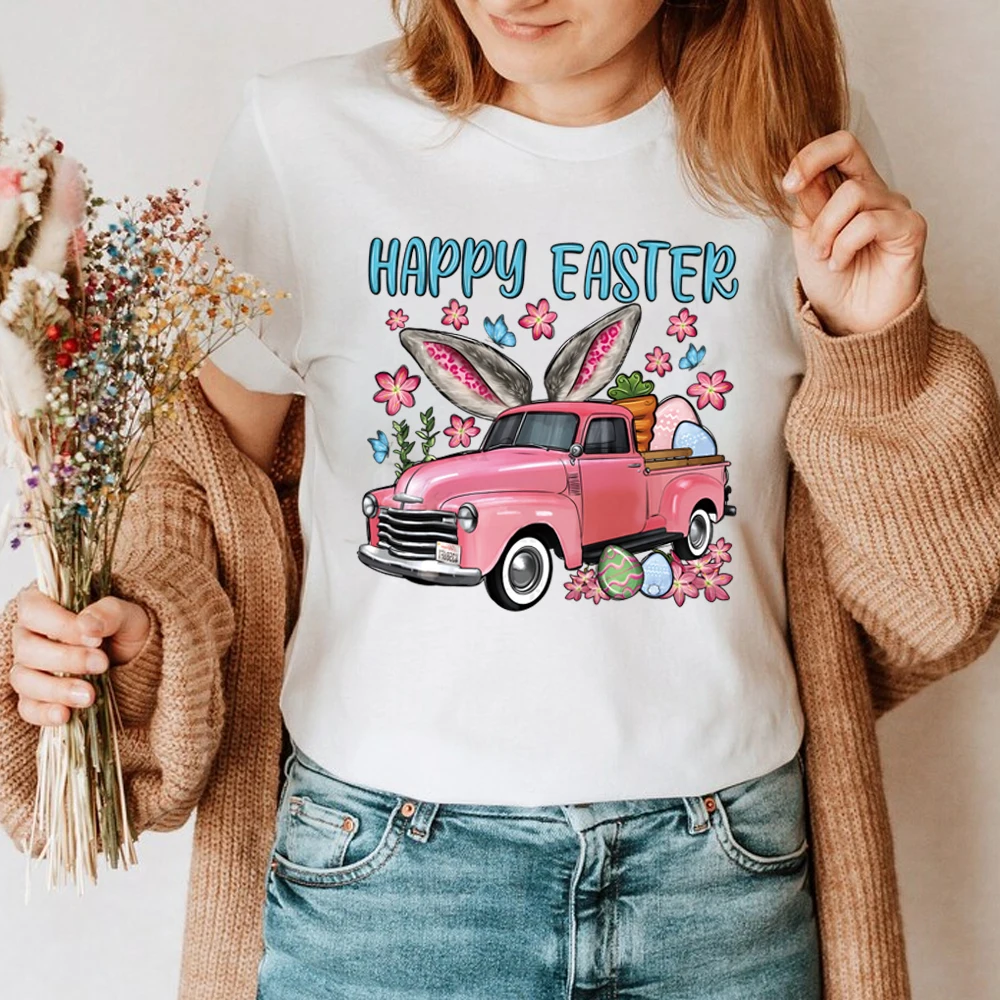 衣類用熱転写印刷パッチ、洗えるステッカー、イースタートラック、ウサギ、ニンジン、卵、6個