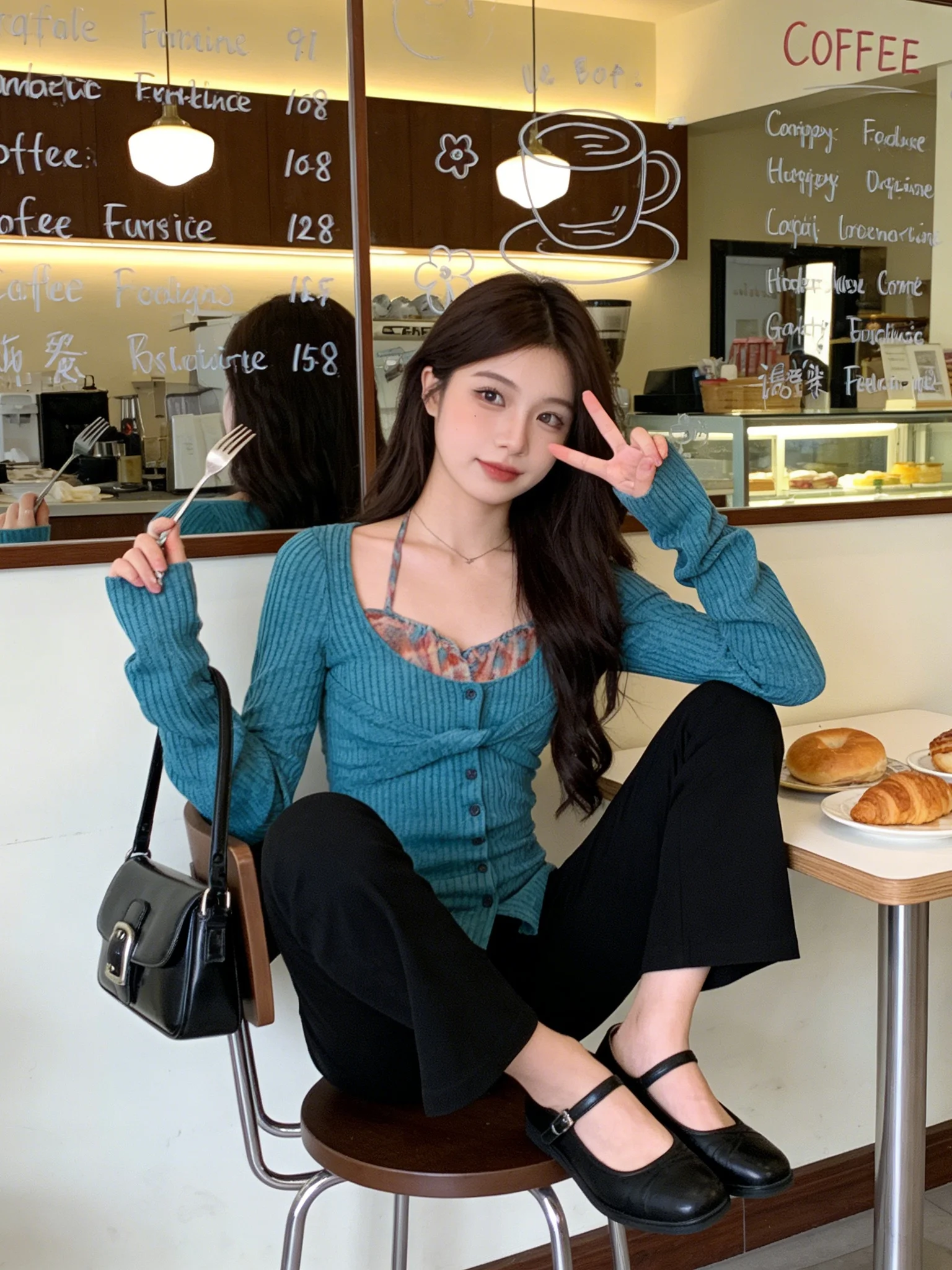 

Korean Style Pure Desire Color Collision Knot Neck T-Shirt Women Spring Autumn Unique Slimming Sexy Top Fake Two-Piece Long S...