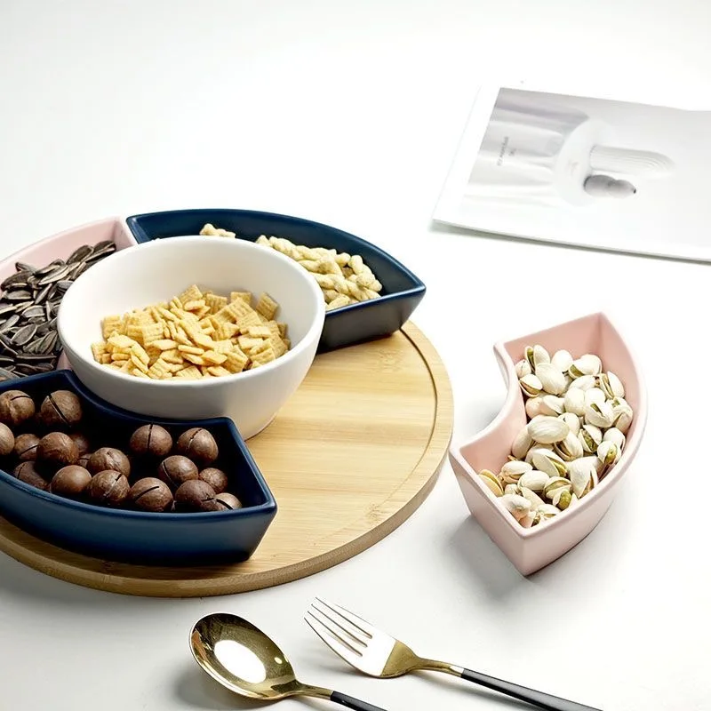 Multi Grid Trays Storing, Bamboo Wood Rotating Tray, New Year's Goods, Home Restaurant Supplies, Combination Dried Fruit Platter