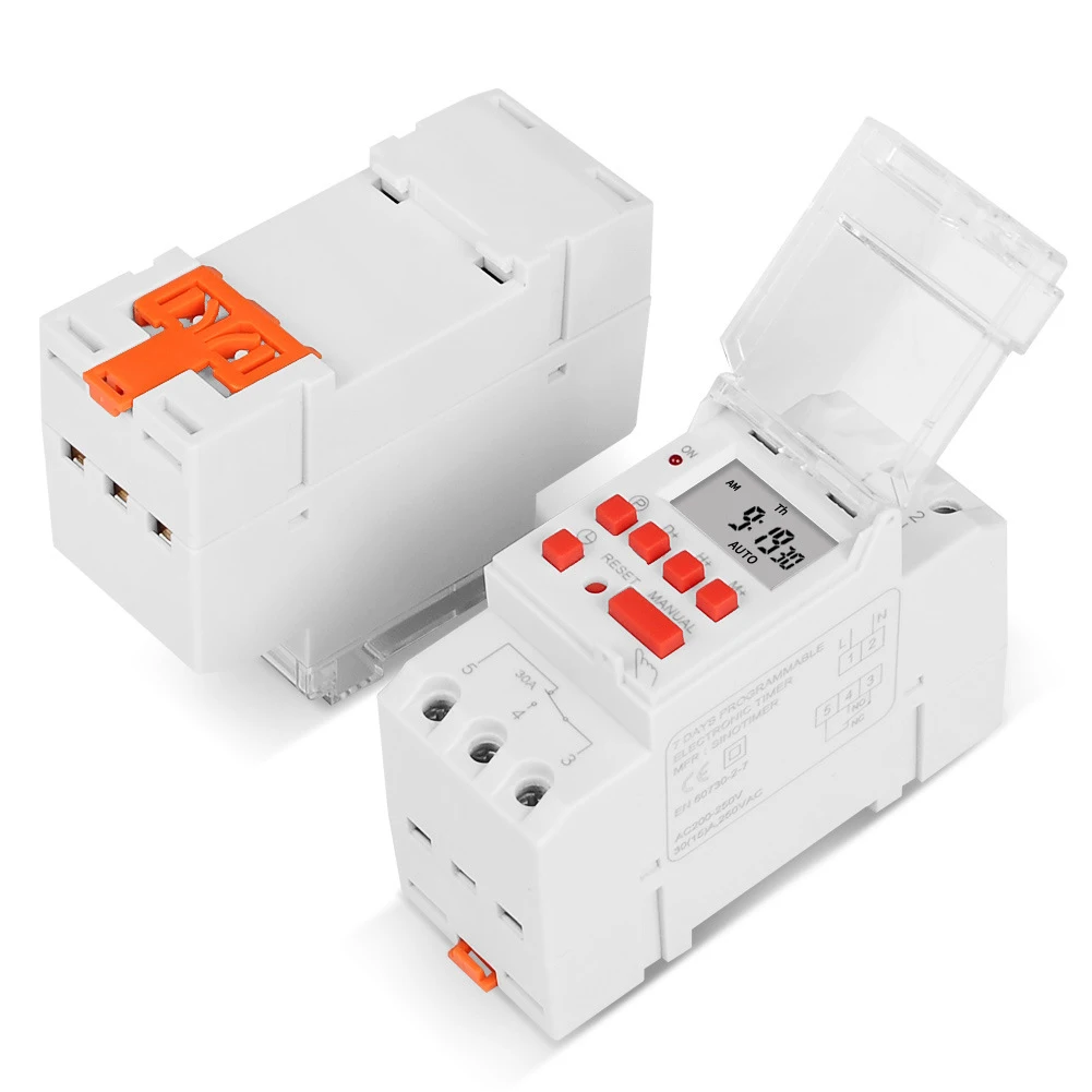 Programmable Digital Timer Switch with Reliable Performance for High Load Applications and Convenient DIN Rail Design
