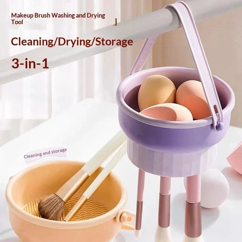 3-In-1 Silicone Makeup Brush Cleaner Mat & Drying Rack Soft Textured Design Gentle Clean Cosmetic Brush Washing Tool for All Br