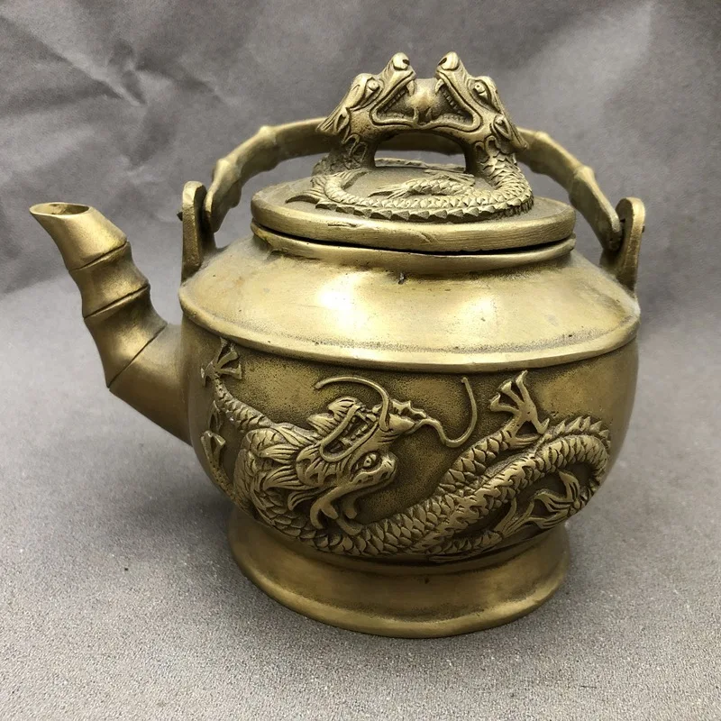Pure craftware: copper , wine , water , home decorative crafts, double dragon , handle pot, vintage copperwar