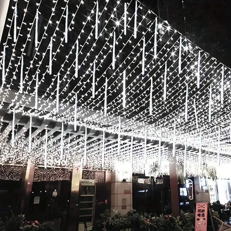 Guirxiété Lumineuse LED pour Décoration de Noël, 8 Tubes, Douche de Météores Extérieure, Éclairage de Rue Dégradé, Prise US/EU, Guirxiété Lumineuse