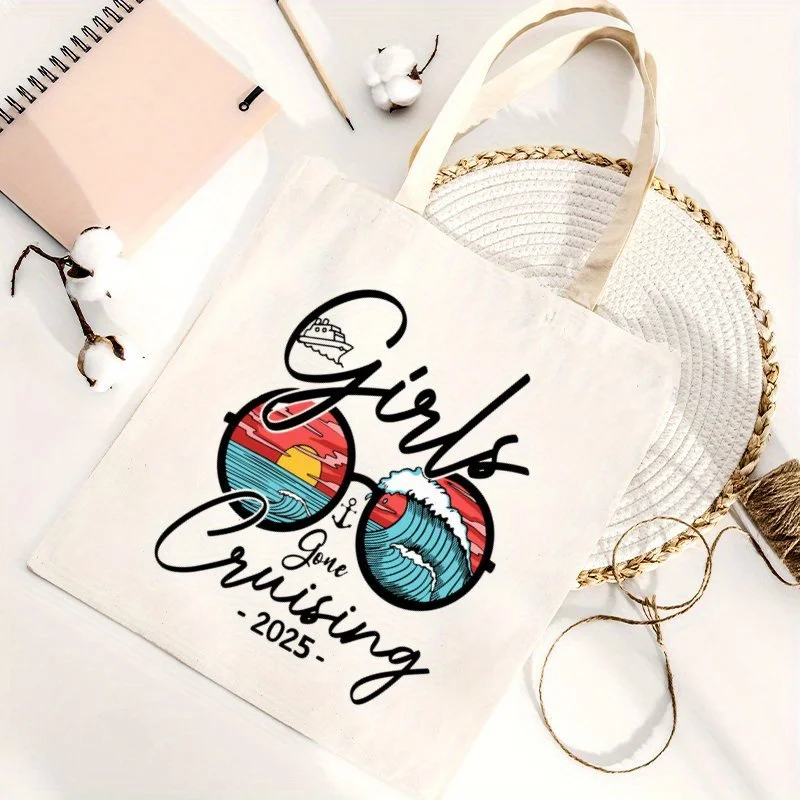 Wedding Season Handbag Bride Cruising Tote Bag, Bachelorette Gift, Gone Cruising 2025 Printed Handbag Large Capacity Trendy Easy