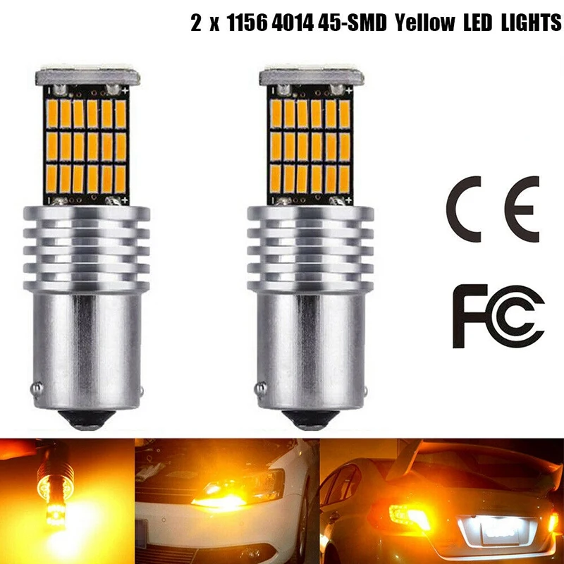 2 x 1156 Amber 7506 P21W LED Bulbs BA15S Yellow Front Rear Turn Signal Lights