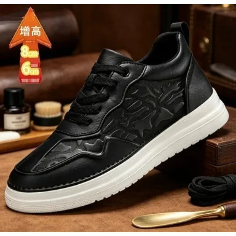 

2026Men Sneakers Elevator Shoes Heightening Height Increase Insole 6-8CM High Heels Shoes Genuine Leather Sport Shoes Man Shoes