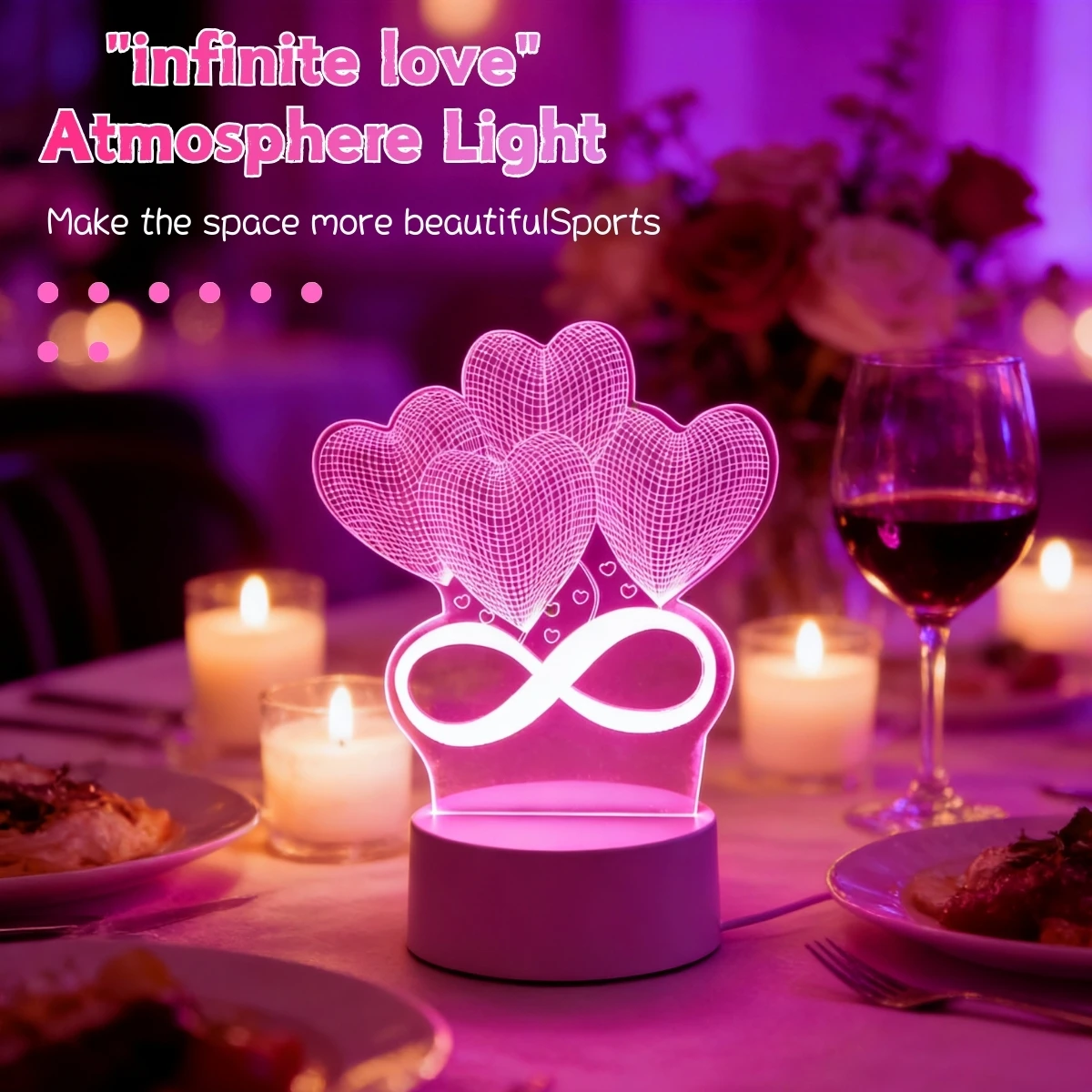 

3D ночник Infinite Love — креативный дизайн украшения дома, идеально подходит для гостиной и спальни, идеальный подарок на день рождения