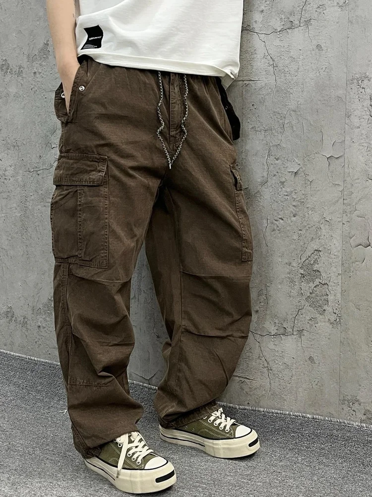 

XiaoJi Spring Summer Vintage Heavyweight Waed Snowflake Wax Dye Thin Cotton Casual Work Pants Men Women Cheered Loose Fit