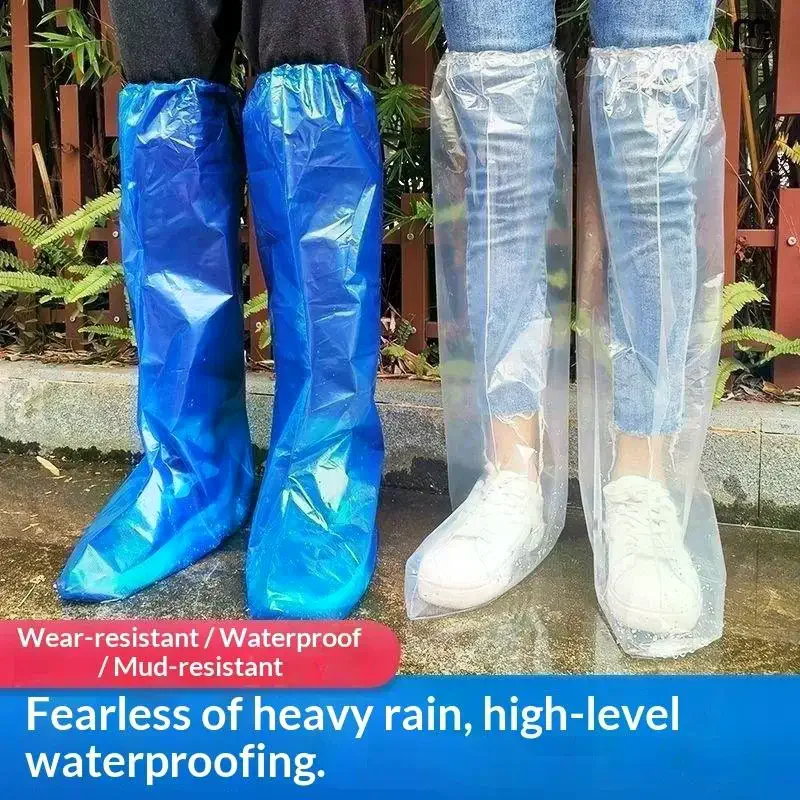 10Pcs Long Disposable Shoe Covers Waterproof Non Slip Rain Boots Unisex Outdoor Travel Hiking Camping Rainy Days Elastic Top