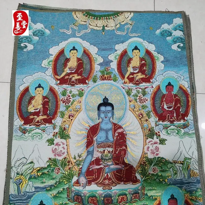 Tibet Tibetan Cloth Silk Seven buddhas sakyamuni buddha for blessing Thangka Tangka Embroidery Painting