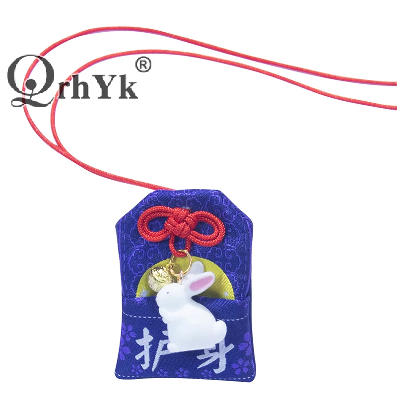 Japanese Embroidery Pray Fortune Omamori Pendant Good Luck Rabbit Small Bell Amulet Kimono Pray Keychain Gift