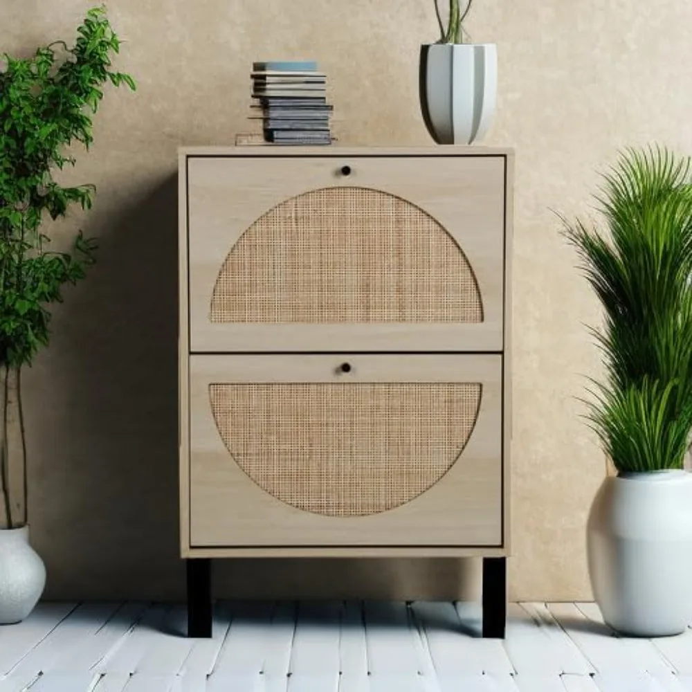 Arattan Shoe Cabinet with Two Flip Drawers, ANarrow Hidden Entrance Corridor and An Independent Shoe Rack, Shoe Cabinet image 3
