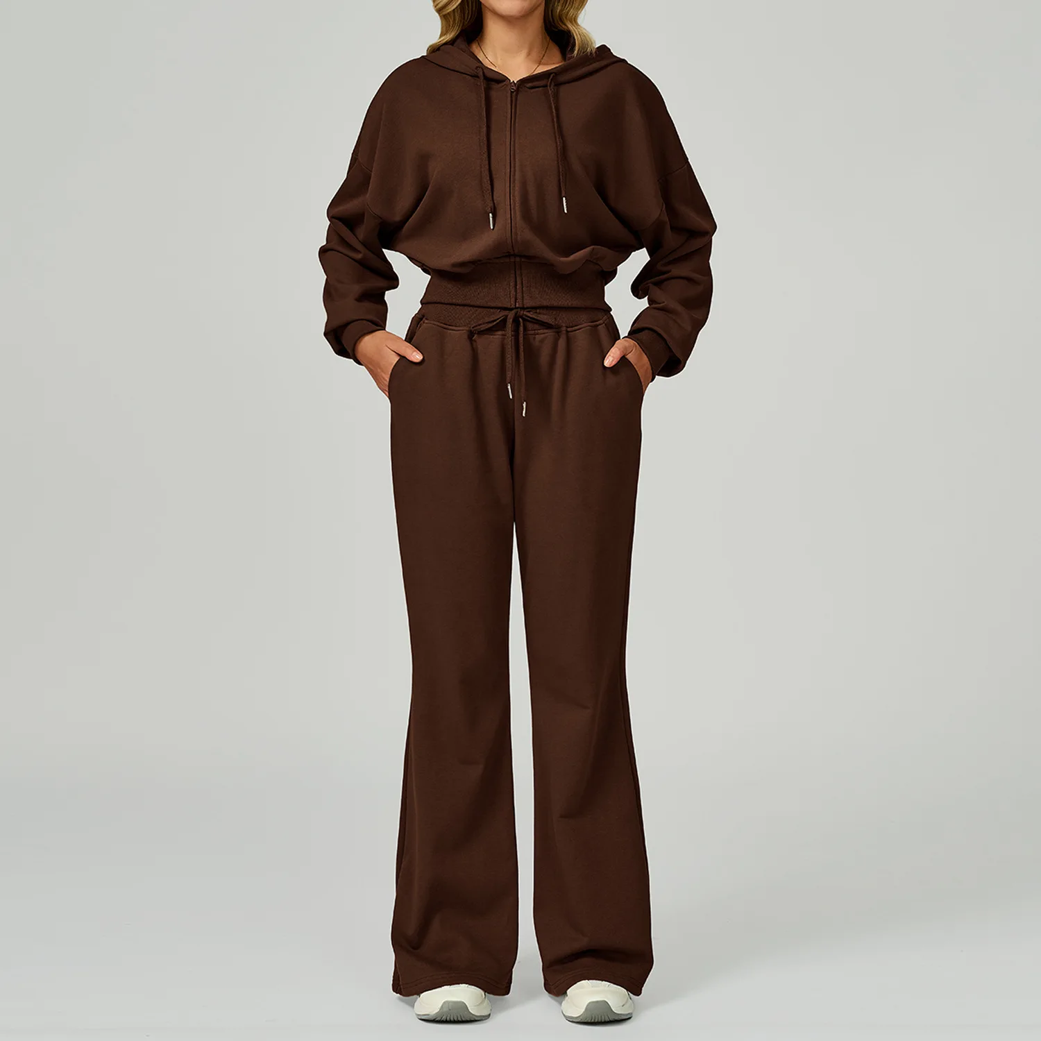 New Winter Zipper Sports Suit 2 Pieces Hooded Casual Loose Sweatshirt Long Sleeved Outdoor Running Suit Sportswear for Women - Image 2