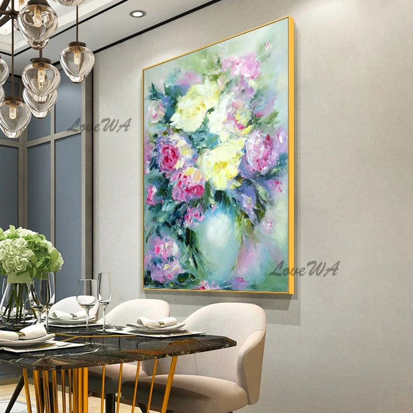 

Без рамы, текстурированная абстрактная цветочная живопись, мастихин, холст, современное искусство, украшение стены для гостиной, интерьерная картина