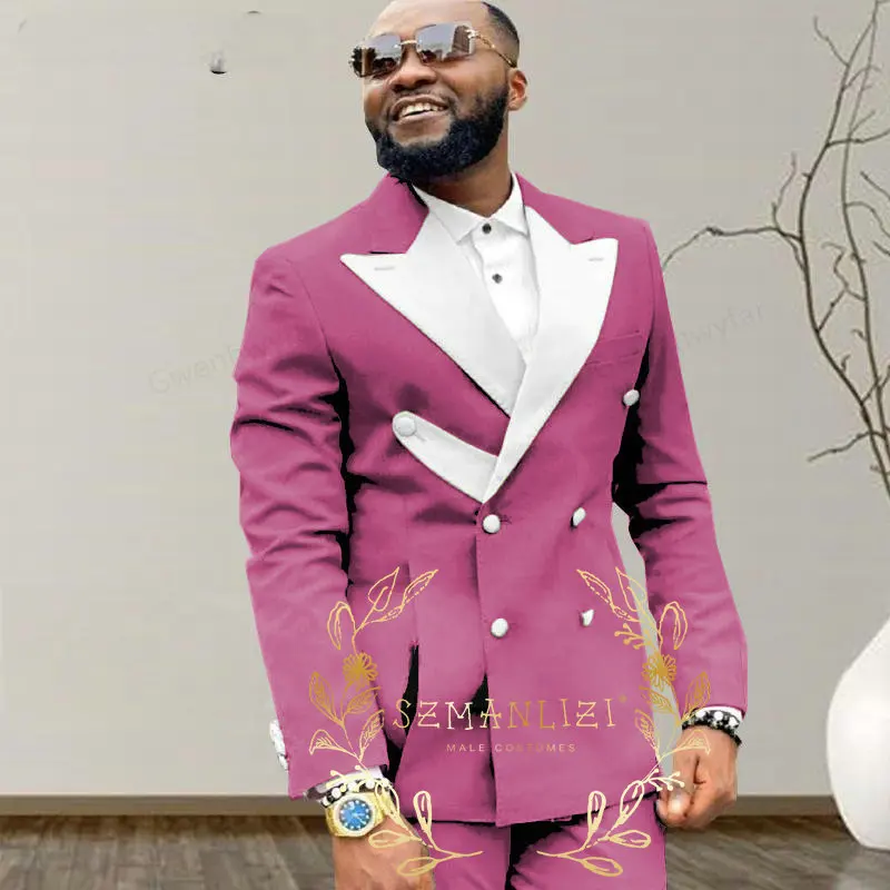 Wedding Royal Blue Men Suits Costume Groom Tuxedos Peaked Lapel Terno Masculino Slim Fit Blazer Custom 2 Pieces (Jacket+Pants)