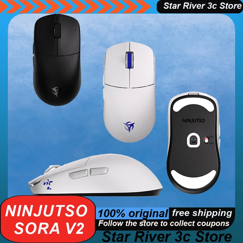 Ninjutso Sora V2 Wireless Mouse Wired Dual Mode Paw3395 8k Lightweight Long Range E-Sports Gaming Mouse Laptop Accessories