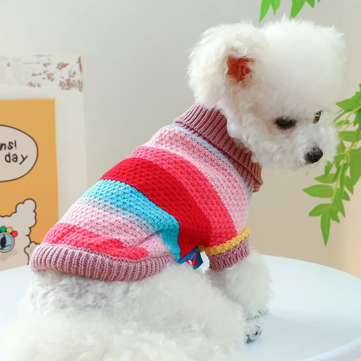 Striped Color Pet Dog Sweaters High Collar Warm Winter Clothes for Small Medium Puppy Knitted Sweatshirt New Year Winter Coat