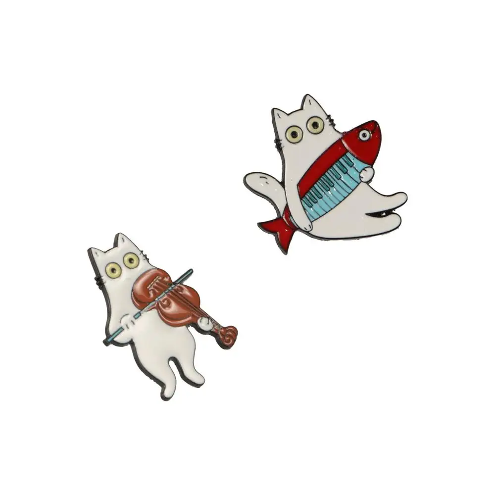 Temperament Accordion Cat-shape Brooch Violin Guitar Women Suit Lapel Pins Funny Creative Music Cat Badges Gift - view 4