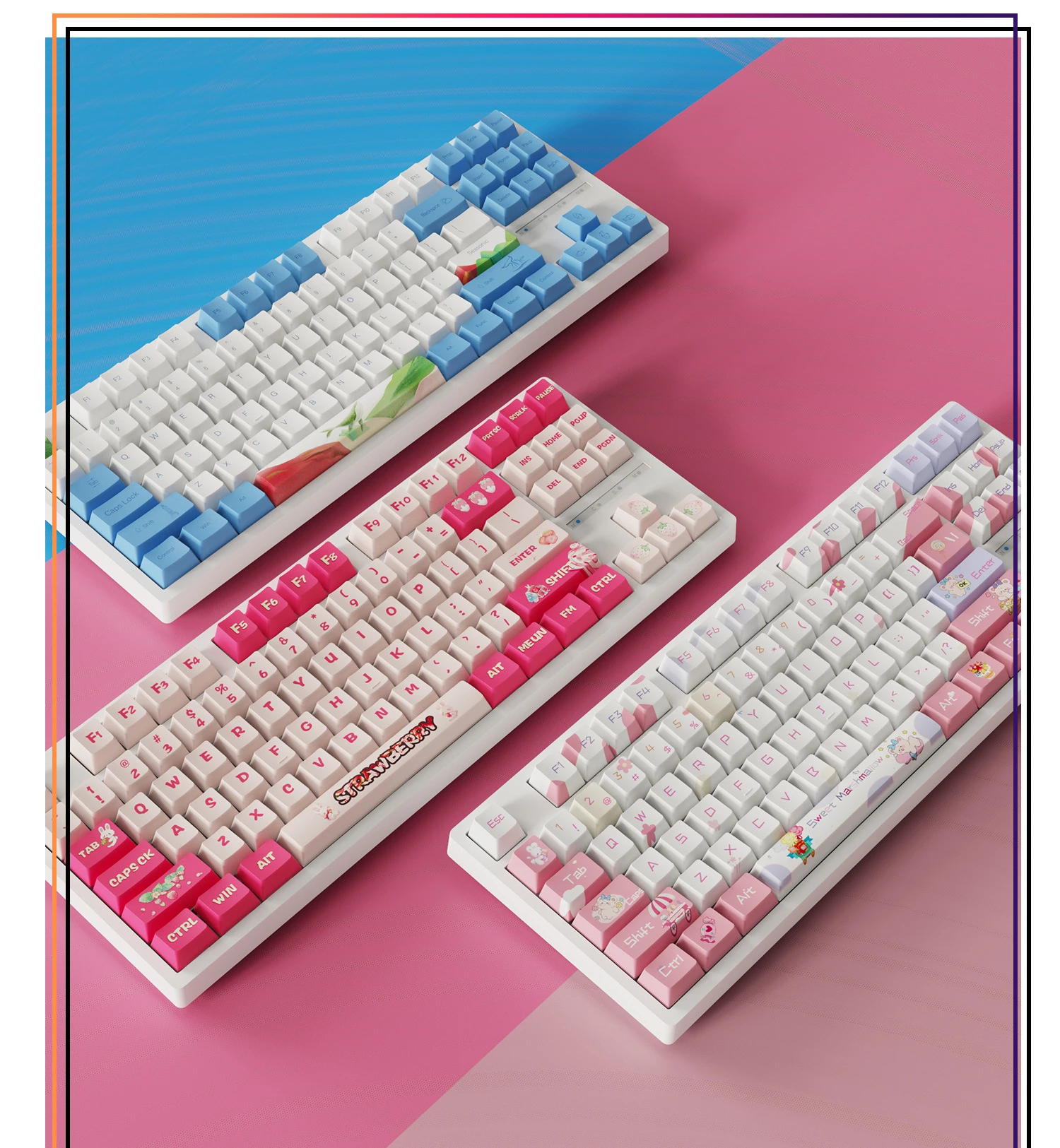 Marshmallow Keycaps 132 Keys PBT Material Cherry Profile DYE-SUB Keycaps For MX Switch Mechanical Keyboard ISO ANSI Layout