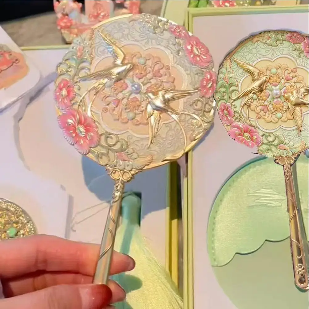 New Vintage Mini Mirror Peony Delicate Flower Portable Cosmetic Tools Chinese Style Pocket Make-up Mirror Gift