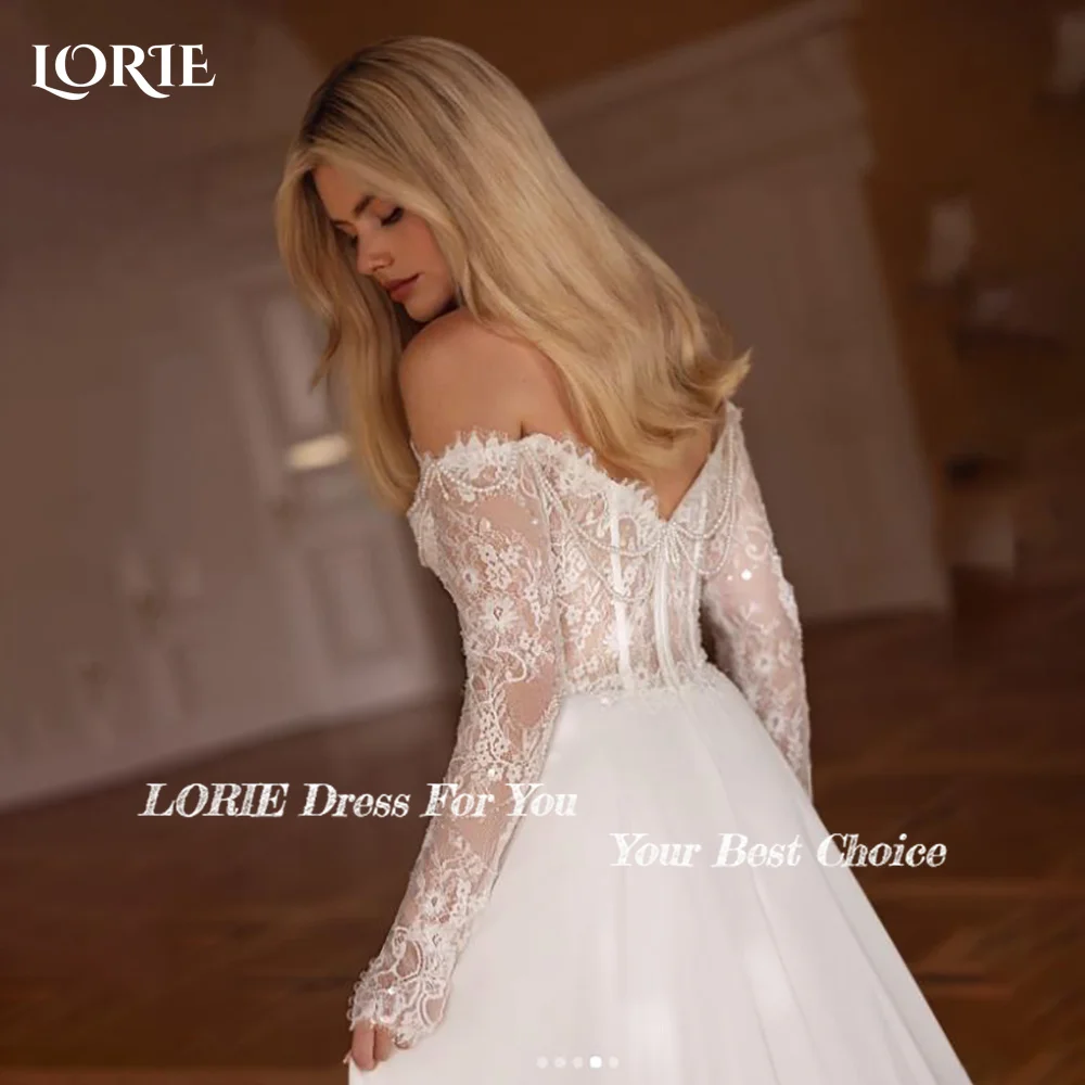 LORIE Empire Lace Mermaid Wedding Dresses Long Sleeve Sweet Off Shoulder Appliques Bridal Gown Backless Bride Dress Customized