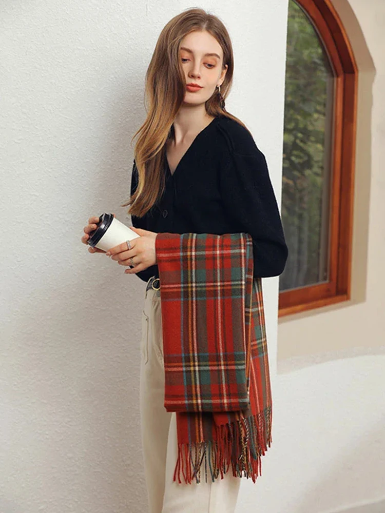 British Cashmere Plaid Scarf Women Vintage Preppy Style Shawl Scarves Autumn Winter Tassel Foulard Bufanda Christmas Scarf Gift
