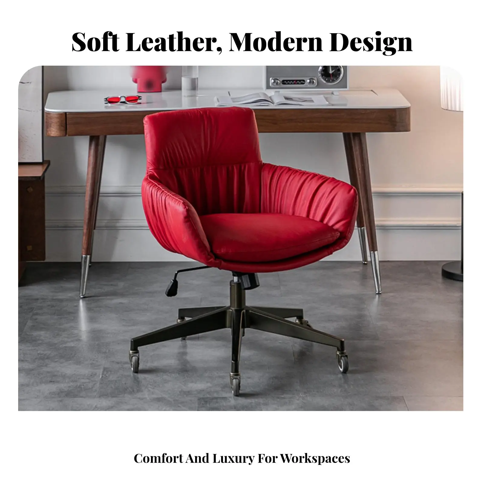 

Вращающееся кресло с обивкой из натуральной кожи и золотым основанием, эргономичное, в ретро-стиле, с изогнутой спинкой