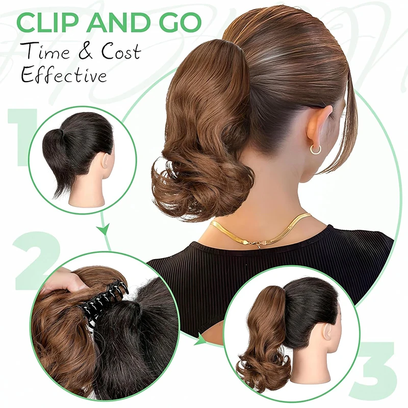 Extensión de cola de caballo con garra ondulada de 10 pulgadas, extensiones de cabello con cola de caballo ondulada corta, piezas de cabello de cola de caballo ondulada sintética para mujeres