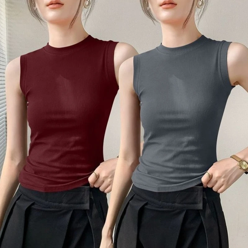 Casual Ribbed Knit Tank Tops for Women Sleeveless Crewneck T Shirts Slim Fit Basic Solid Color Summer Fashion Clothes Tank Top