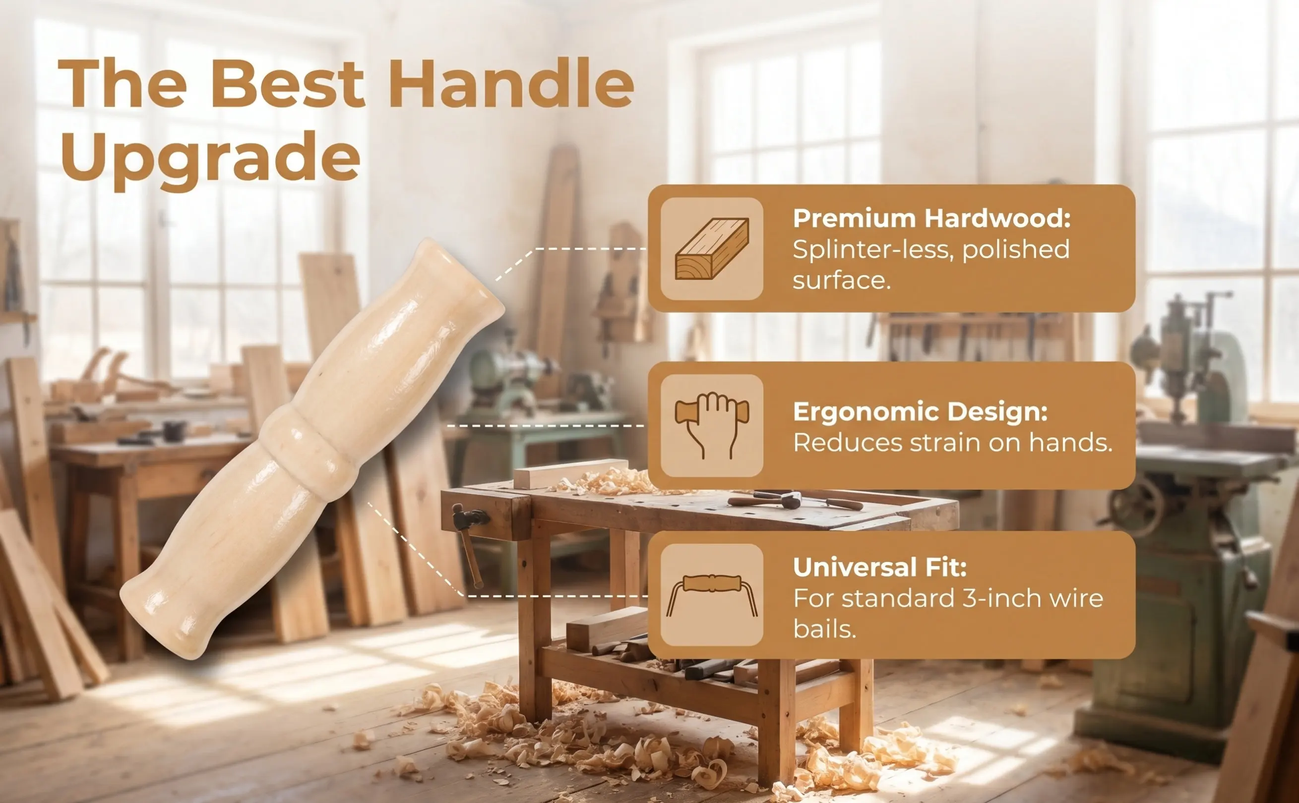 10Pcs Wooden Bucket Handle Grip Ergonomic Smooth Comfortable Carry Handle Replacement for Water Pail Outdoor Camping Household