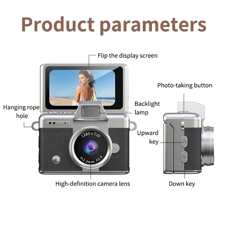 Vintage Small Camcorder with 1.47In Flip Screen HD Pocket Digital Camera CCD Portable Video Recorder for Birthdays New Year