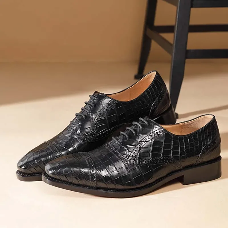 Ouluoer, zapatos de cuero de cocodrilo para hombres, zapatos de ocio para hombres, zapatos manuales de negocios para hombres, diseños de patrones tallados, zapatos de buey para hombres