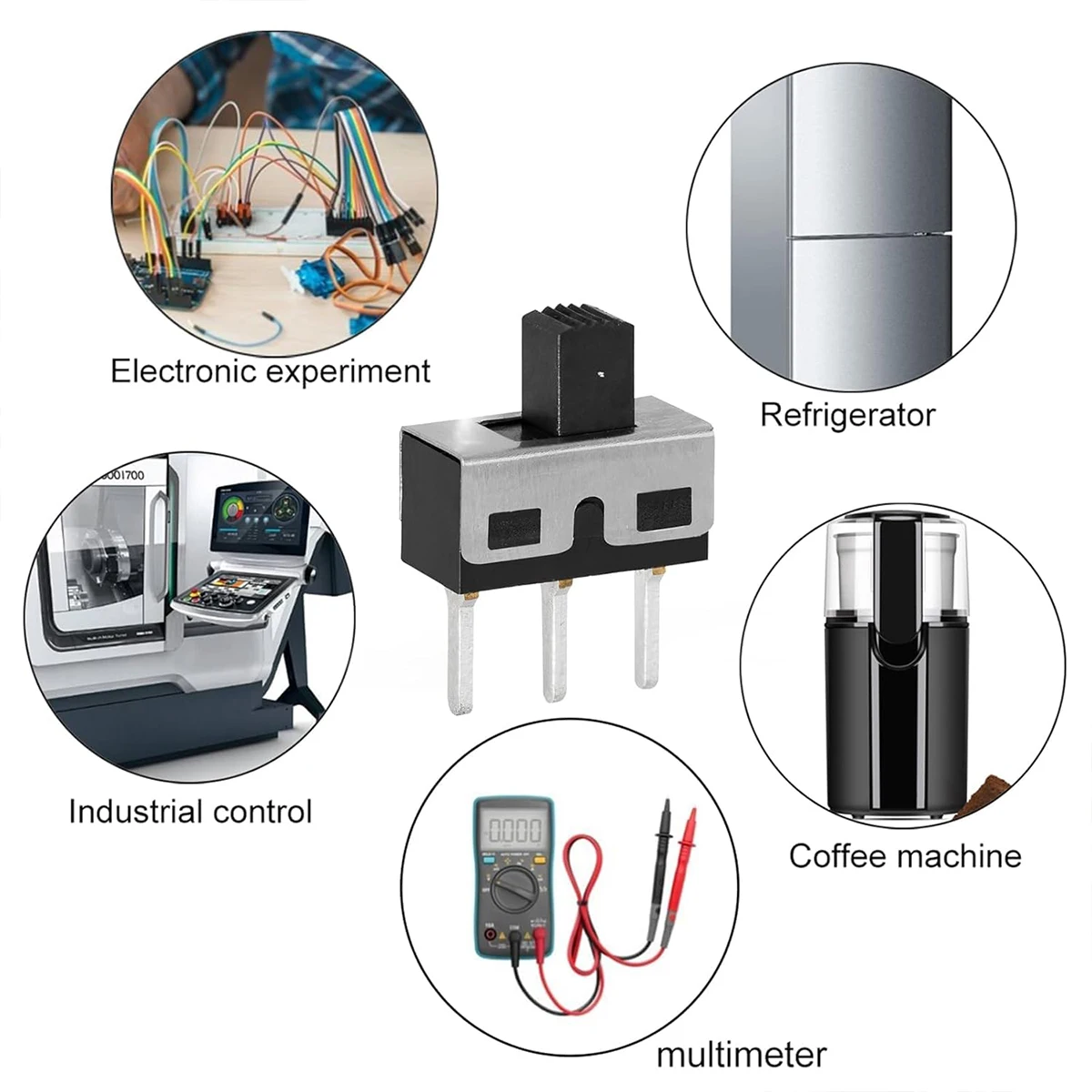 70PCS 8 Types Vertical Micro Mini Slide Switchs Switch Single Row Inline, 3 Pin 2 Position 1P2T SPDT Toggle Switches Panel