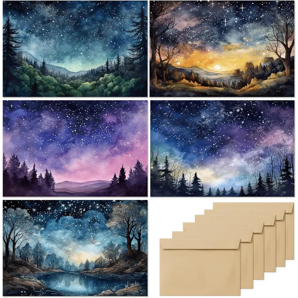 

Blank Cards with Envelopes All Occasion,Watercolor Starry Night Sky Design Blank Greeting Cards 4x6,20 -Blank Greeting Cards