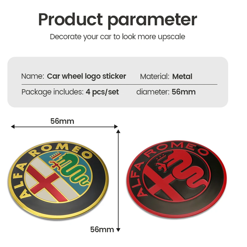 56mm Car Wheel Center Hub Cap Rim Cover Emblem Sticker For Alfa Romeo Mito Brera 147 Giulietta 159 156 Stelvio Sportiva Giulia