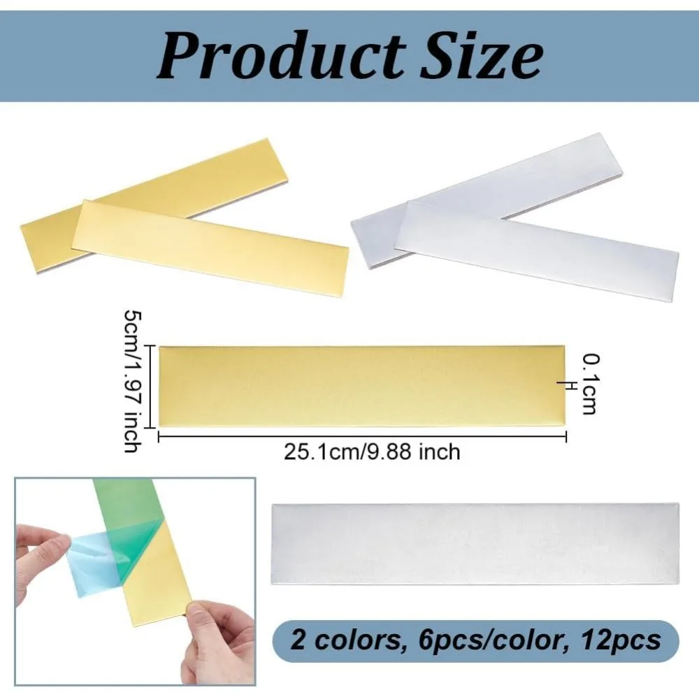 12Pcs 2 Colors Engraved Metal Plaque 25x5cm Name Plates Engraved Personalized Plaque Self Adhesive Blank Plaques Engraved Blank