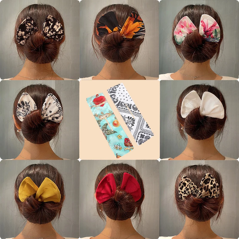 Women Headband Deft Bun Hair Maker Bands Bun Wrap French Girl Summer Knotted Wire Print Hairpin Braider DIY Accessories