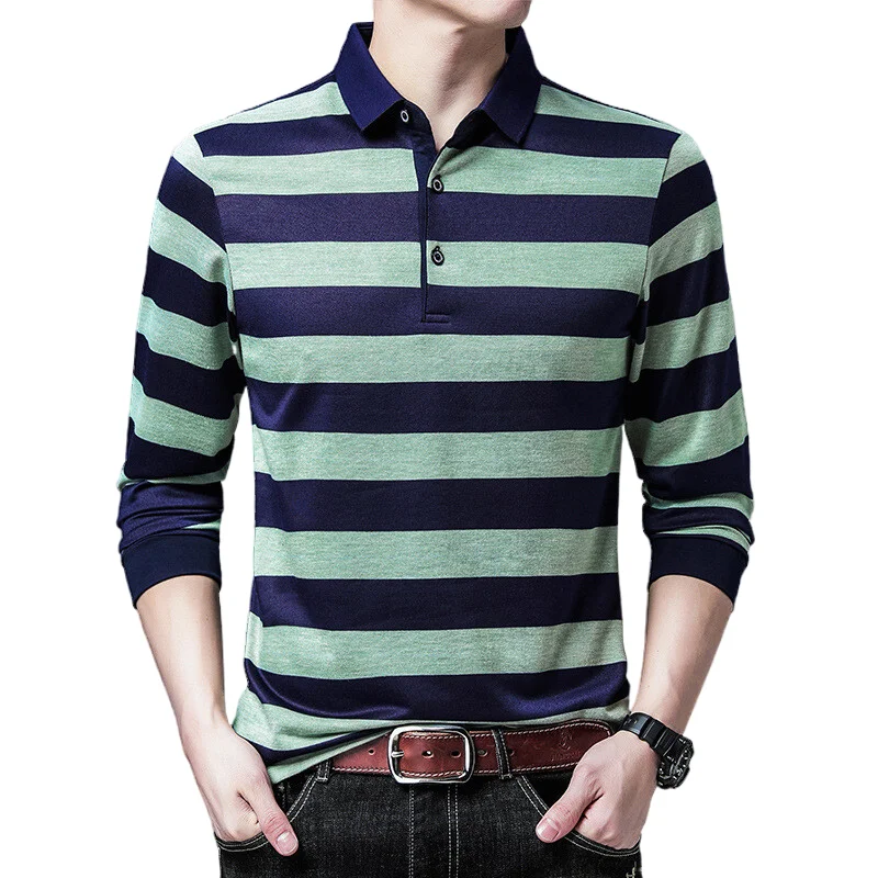 

2022 Brand long Sleeve Polo Tee Shirt Men Casual autumn Striped Men's Clothing Polos Shirts Mens Fashion Slim Polo shirt tops