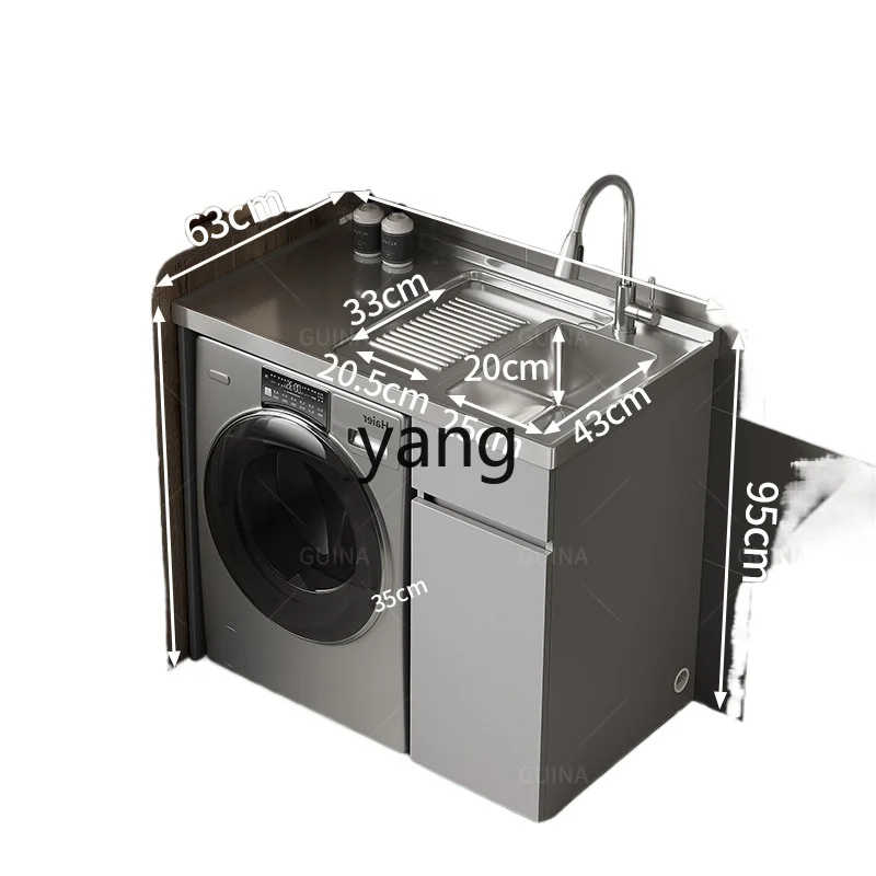 LMM Stainless Steel Basin Cabinet Sink with Washboard Washing Machine Companion Bathroom Cabinet Combination