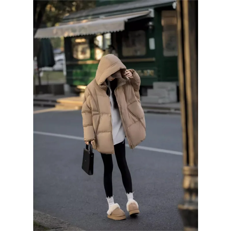 2024 Winter Large Down Jackets Casual Loose Thick 90% White Duck Down Jacket Mid-Length Warm Winter Puffer Down Coat with Hood