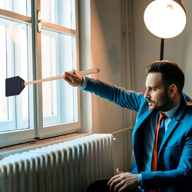 Leren vliegenmepper voor binnenshuis Stevige draagbare vliegenmeppers Dubbelzijdig lederen vliegenmepper Stabiel Ergonomisch handmatigmepper voor