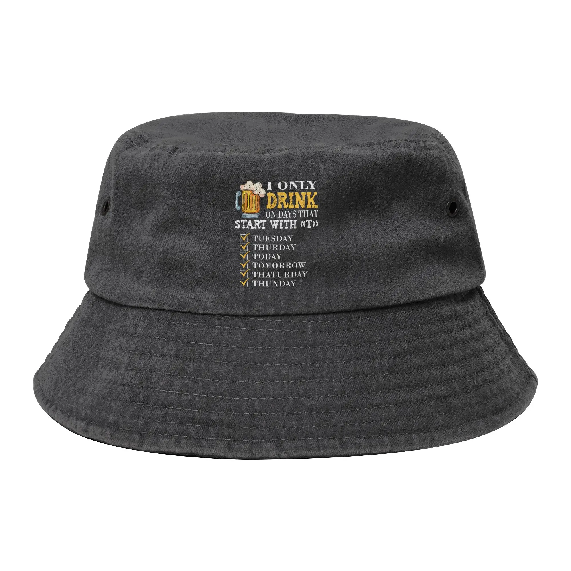 Unisex Distressed Washed Bucket Hats Beer Funny Alcohol Drink Lover Spring Headwear Hiking Fishing Caps Ispoti Hat Birthday Gift
