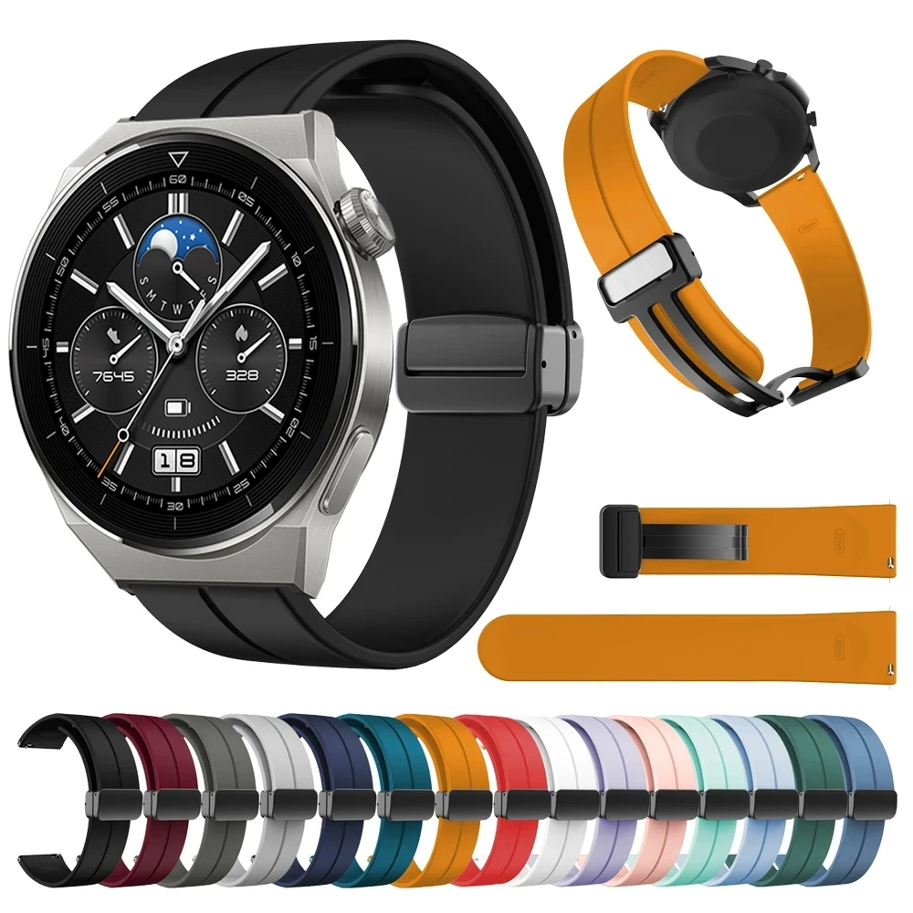 22mm fashion silicone magnetic folding buckle strap For Huawei GT3 Pro band For Watch3 Pro GT3 GT2 46mm Pro 2e Replaceable