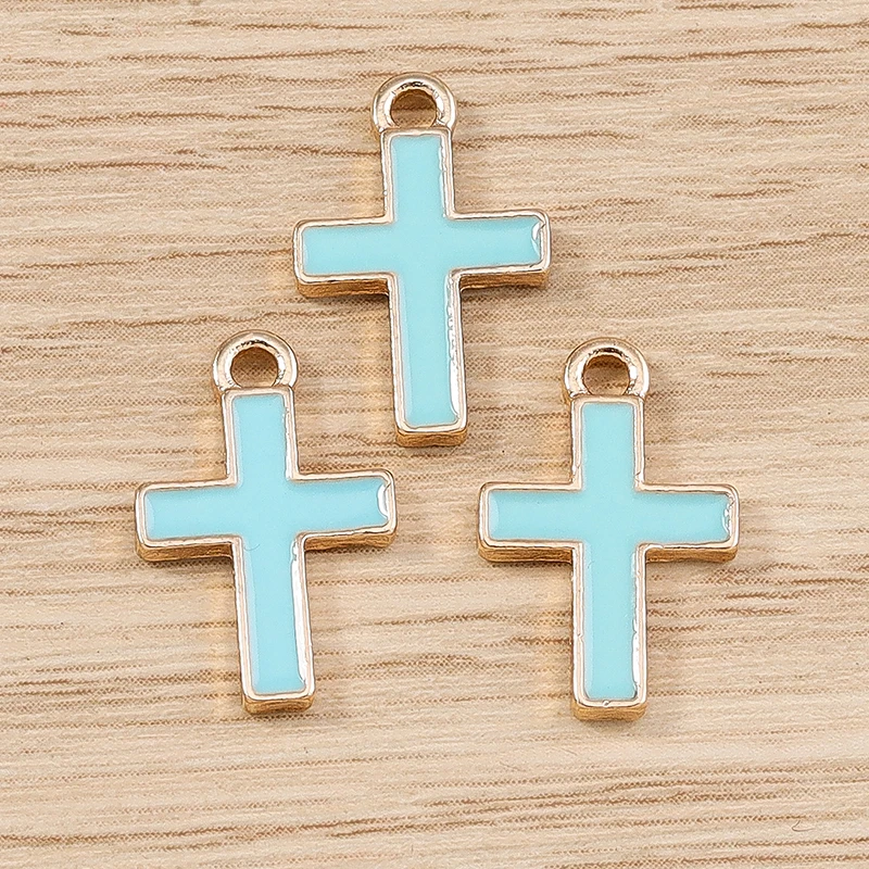 10 Stück 10 x 16 mm niedliche Emaille-Kreuz-Charms-Anhänger für Schmuckherstellung, Halsketten, Ohrringe, Armbänder, DIY, handgefertigtes Bastelzubehör – Detail 4