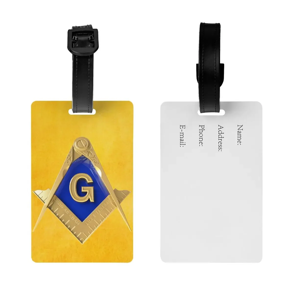 Custom Freemason Gold Square Masonic Luggage Tag Travel Bag Suitcase Privacy Cover ID Label