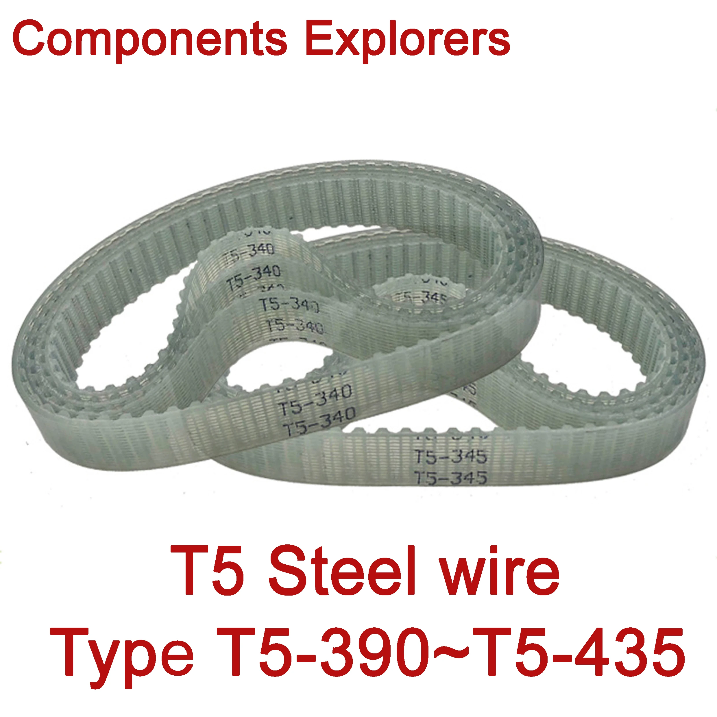 Trapezoid T5 Steel Timing Belt PU Width10/15/20mm T5-390 395 400 405 410 415 420 425 430 435mm Polyurethane Belts for Pulleys