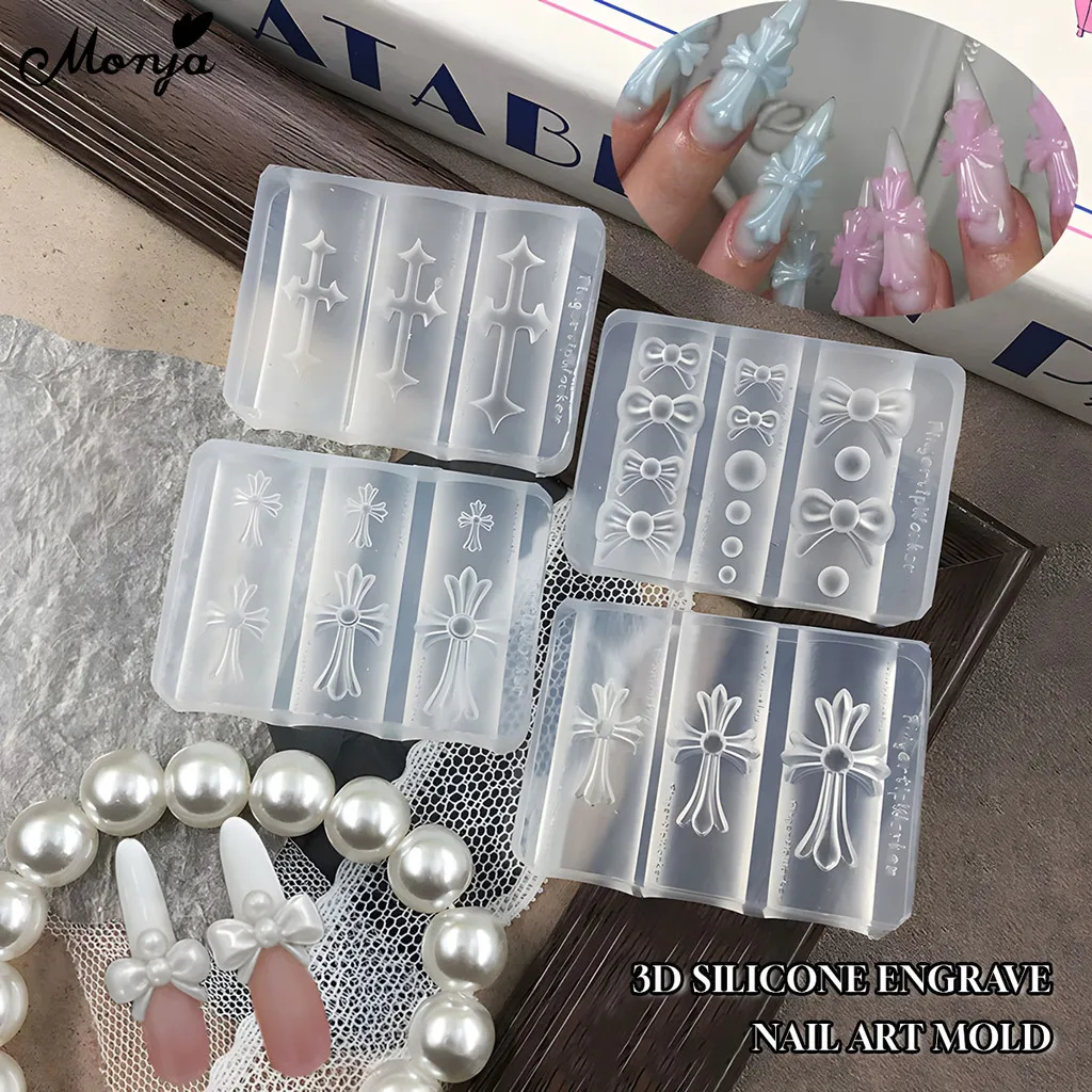 Silicone Cross Nail Art Molds 3D Flowers Nail Charm MoldsTransparent Gothic-Style Design Mold Gel Polish DIY Nail Charms Decor