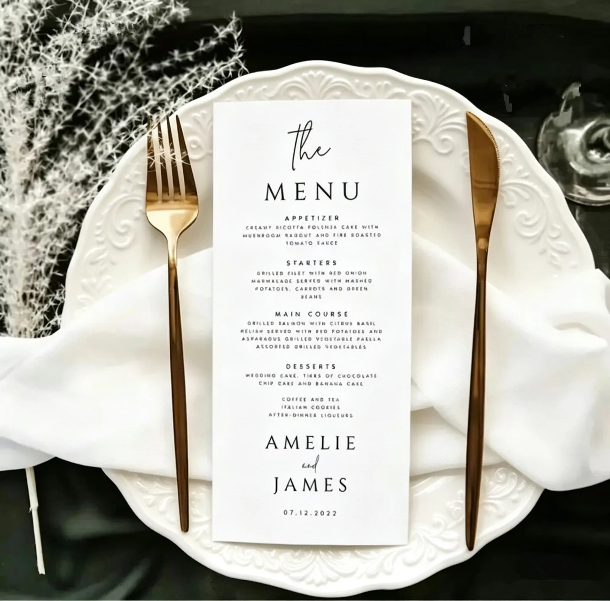 10pcs Paper Wedding Party Supply Food Menu Custom Invitaiton Program Card Restaurant Bar Mitzvah Gift Blessing Card