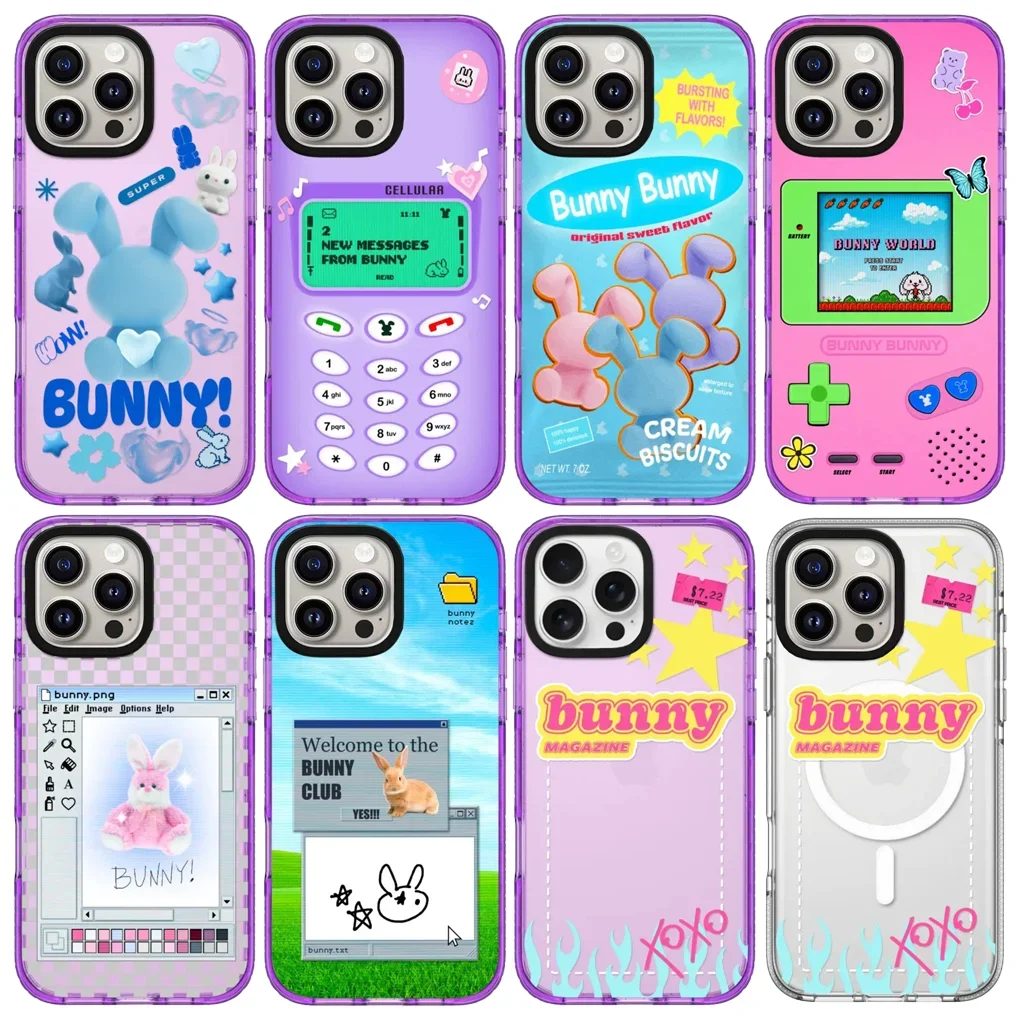 

Rabbit Carrot Purple Border Imprinted Letters Protective Acrylic MagSafe Case for IPhone 12 13 14 15 16 Pro Max Cover Shell