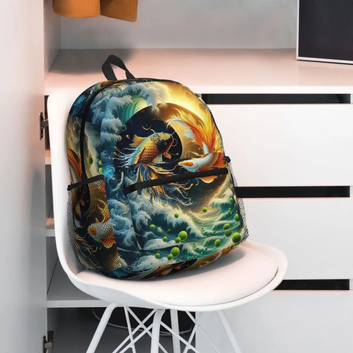 

Yin Yang Koi Fish Student Backpack School Bag Hiking Travel Daypack for Men Women Fashion Bookbag Shoulder Bag